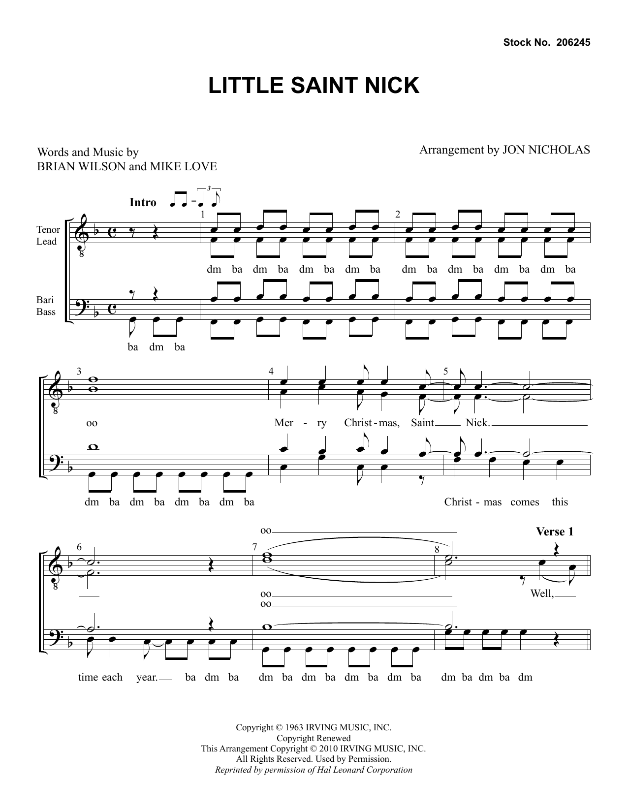 Download The Beach Boys Little Saint Nick (arr. Jon Nicholas) Sheet Music