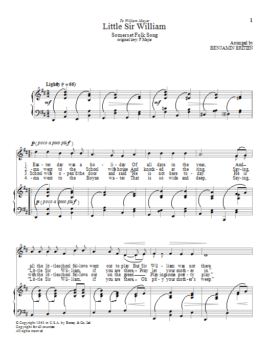Download Benjamin Britten Little Sir William Sheet Music