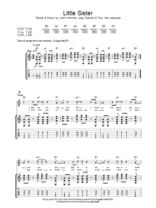 Download Queens Of The Stone Age Little Sister Sheet Music