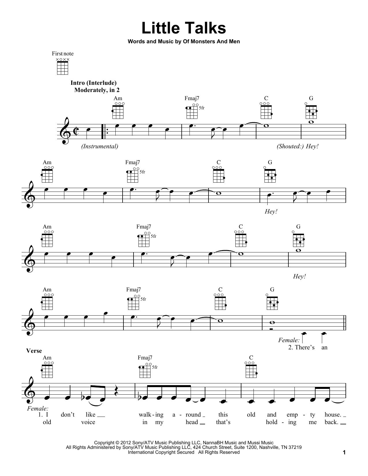 Download Of Monsters and Men Little Talks Sheet Music