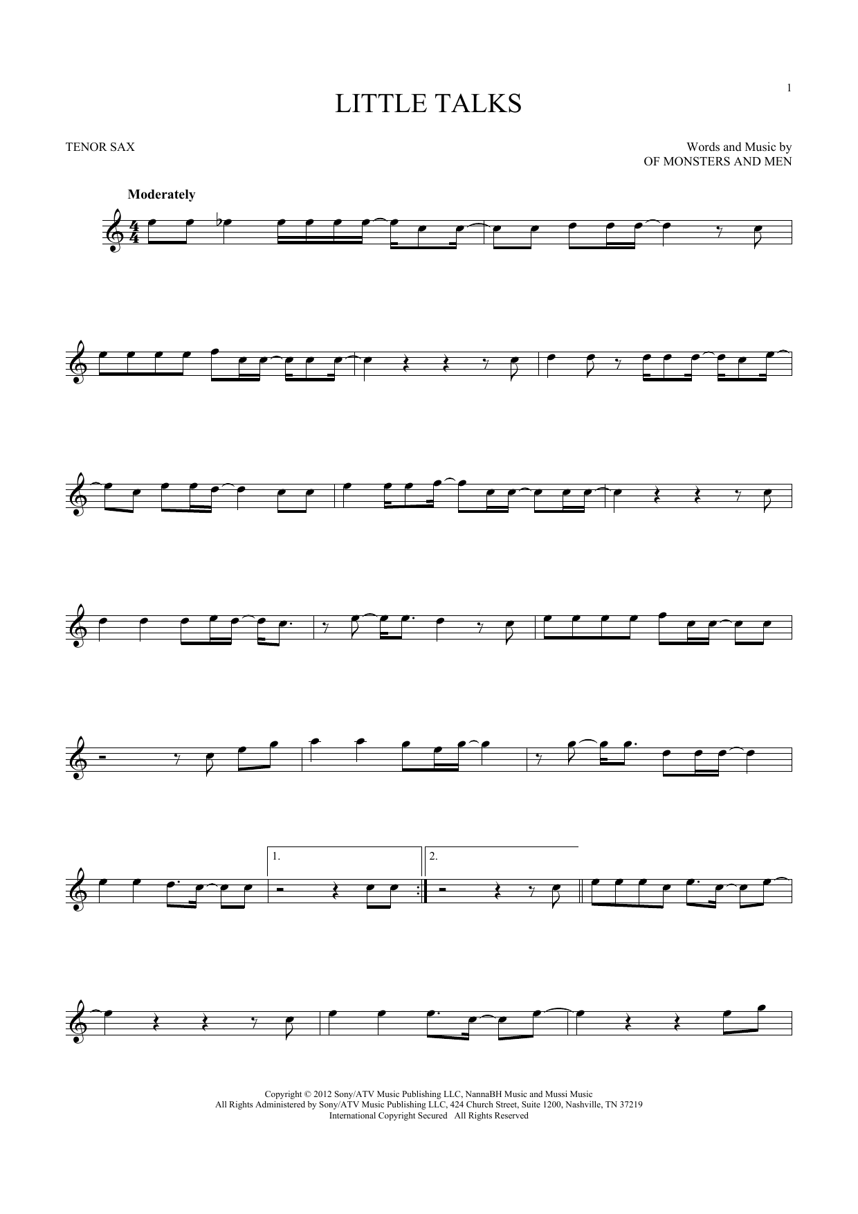 Download Of Monsters And Men Little Talks Sheet Music