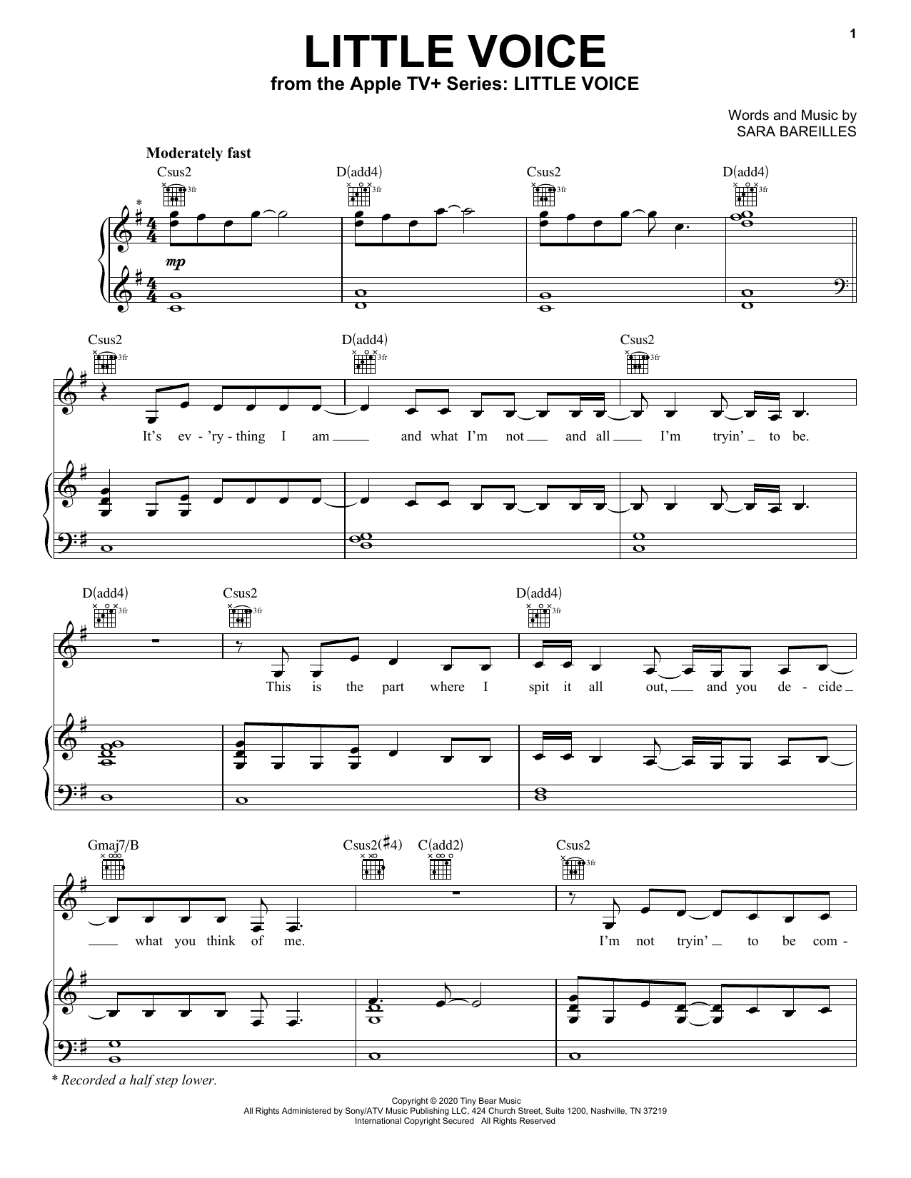 Download Sara Bareilles Little Voice (from the Apple TV+ Series Sheet Music