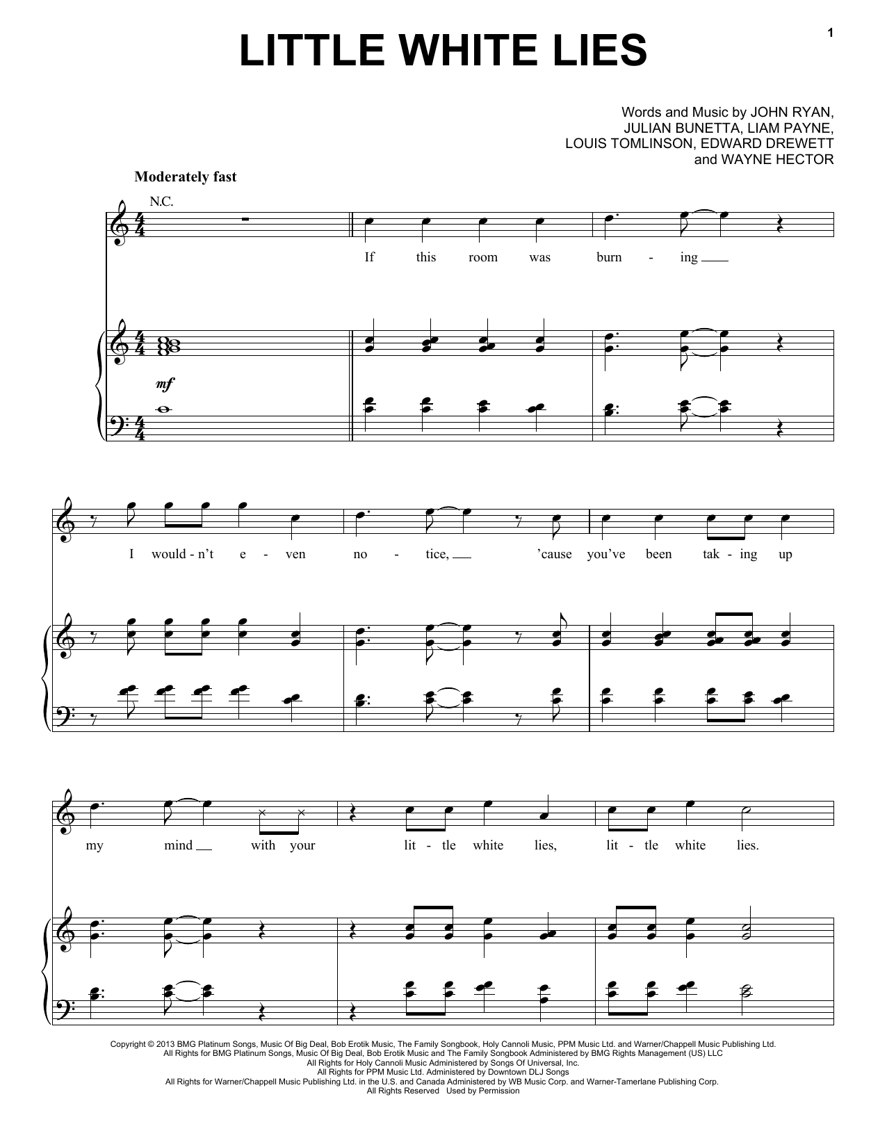 Download One Direction Little White Lies Sheet Music