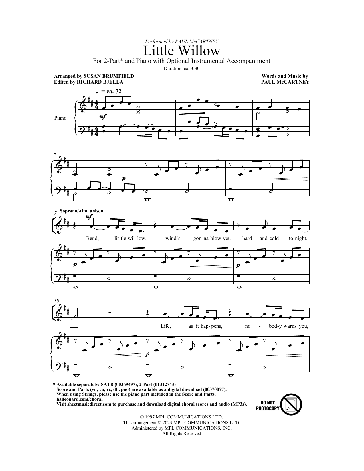 Paul McCartney Little Willow (arr. Susan Brumfield) sheet music notes printable PDF score