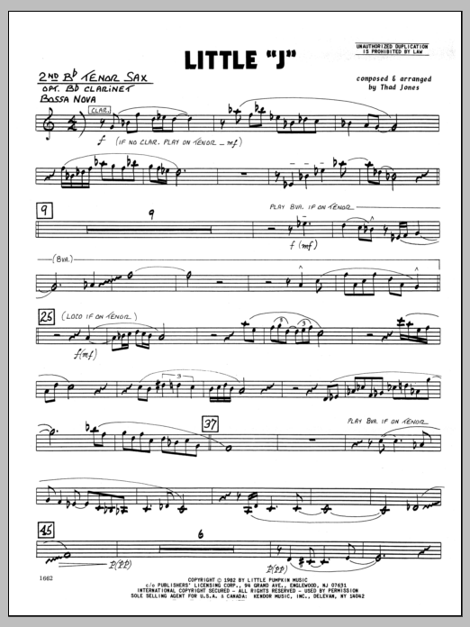 Download Thad Jones Little 'J' - 2nd Bb Tenor Saxophone Sheet Music