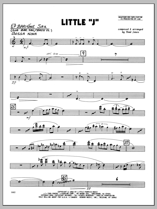 Download Thad Jones Little 'J' - Baritone Sax Sheet Music