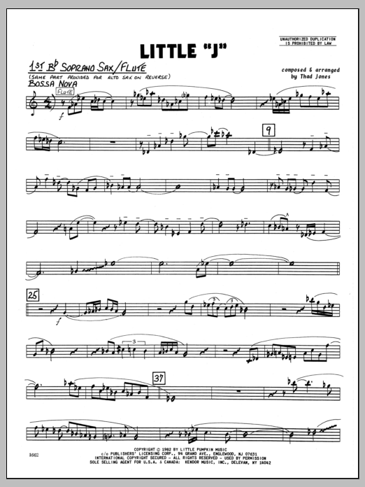 Download Thad Jones Little 'J' - Bb Soprano Sax Sheet Music