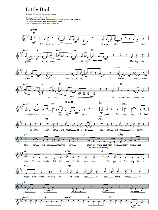 Annie Lennox Little Bird sheet music notes printable PDF score