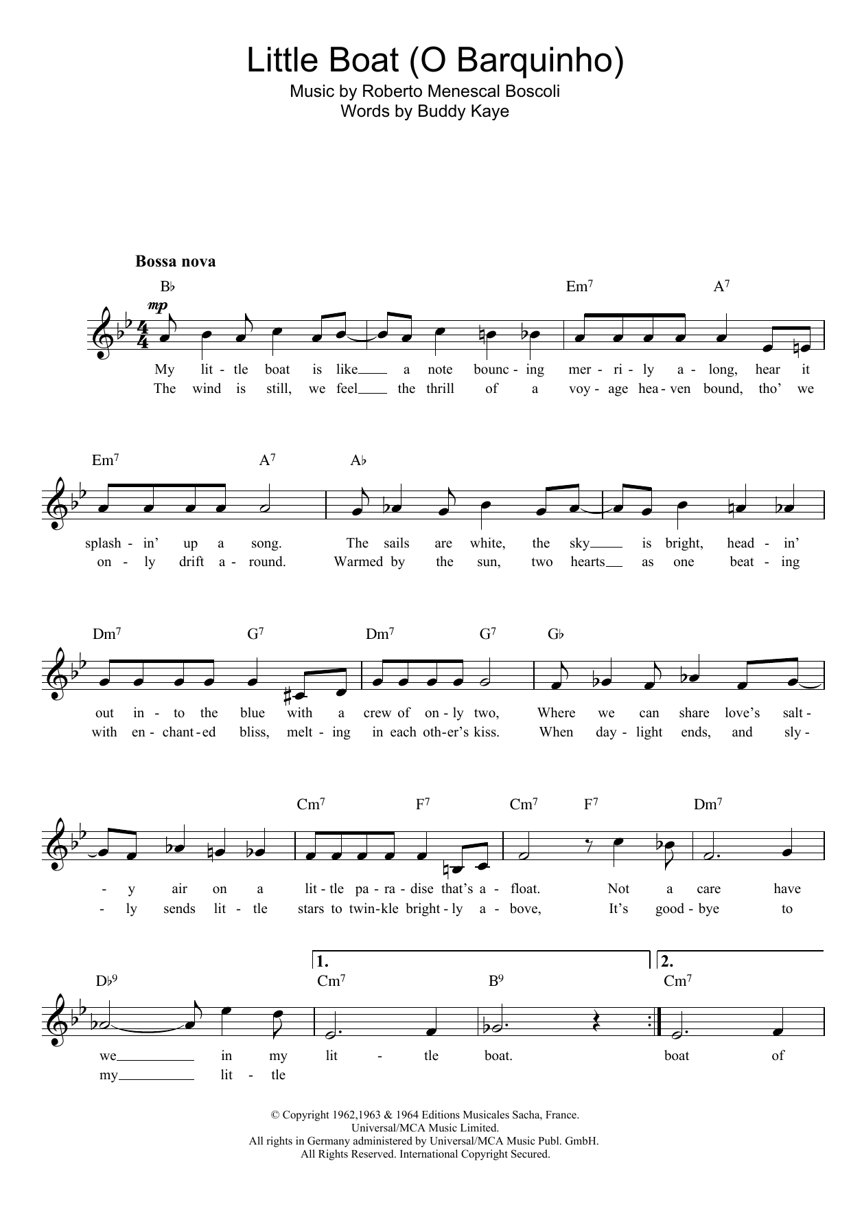 Buddy Kaye Little Boat (O Barquinho) sheet music notes printable PDF score
