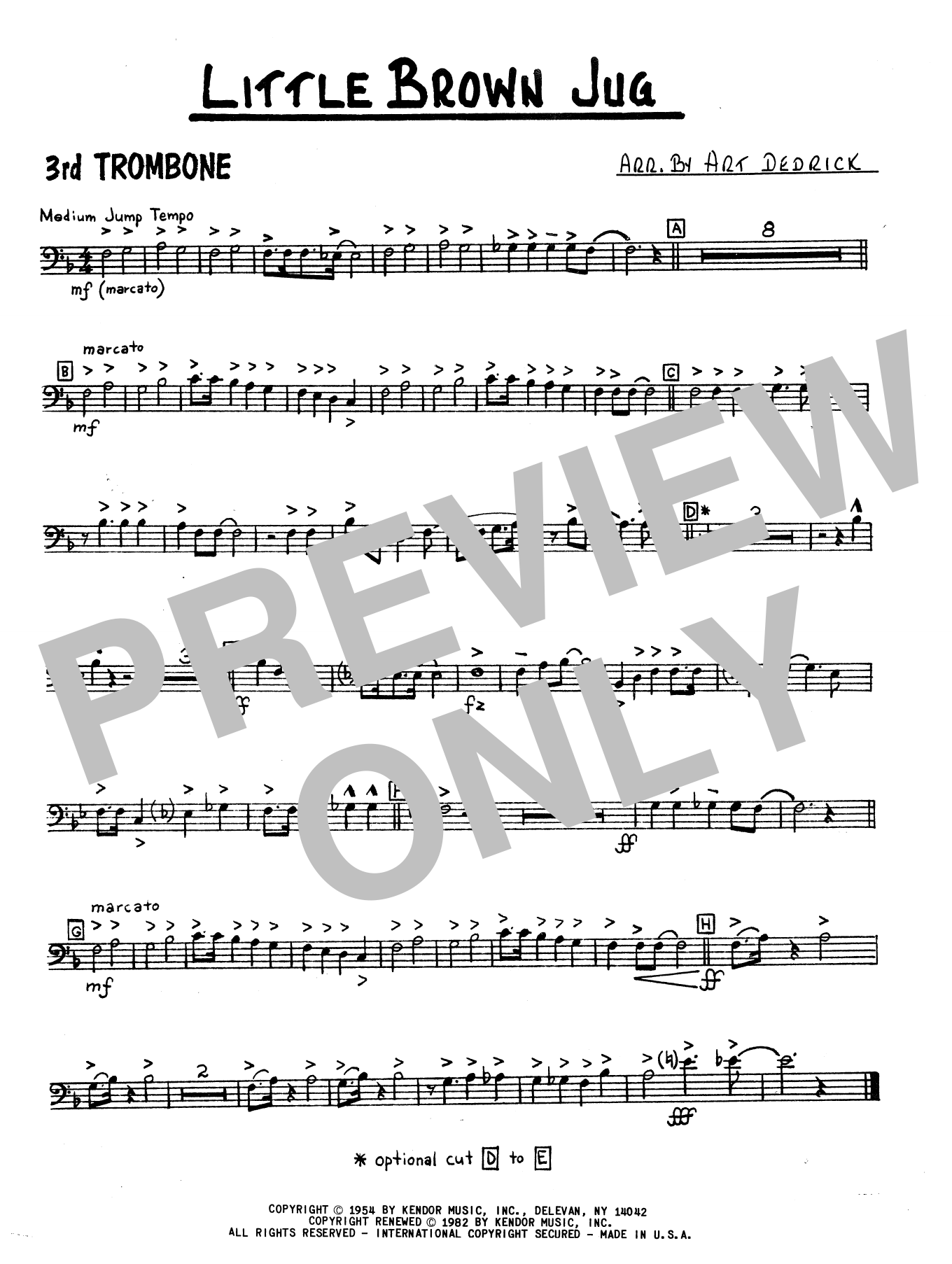 Download Art Dedrick Little Brown Jug - 3rd Trombone Sheet Music