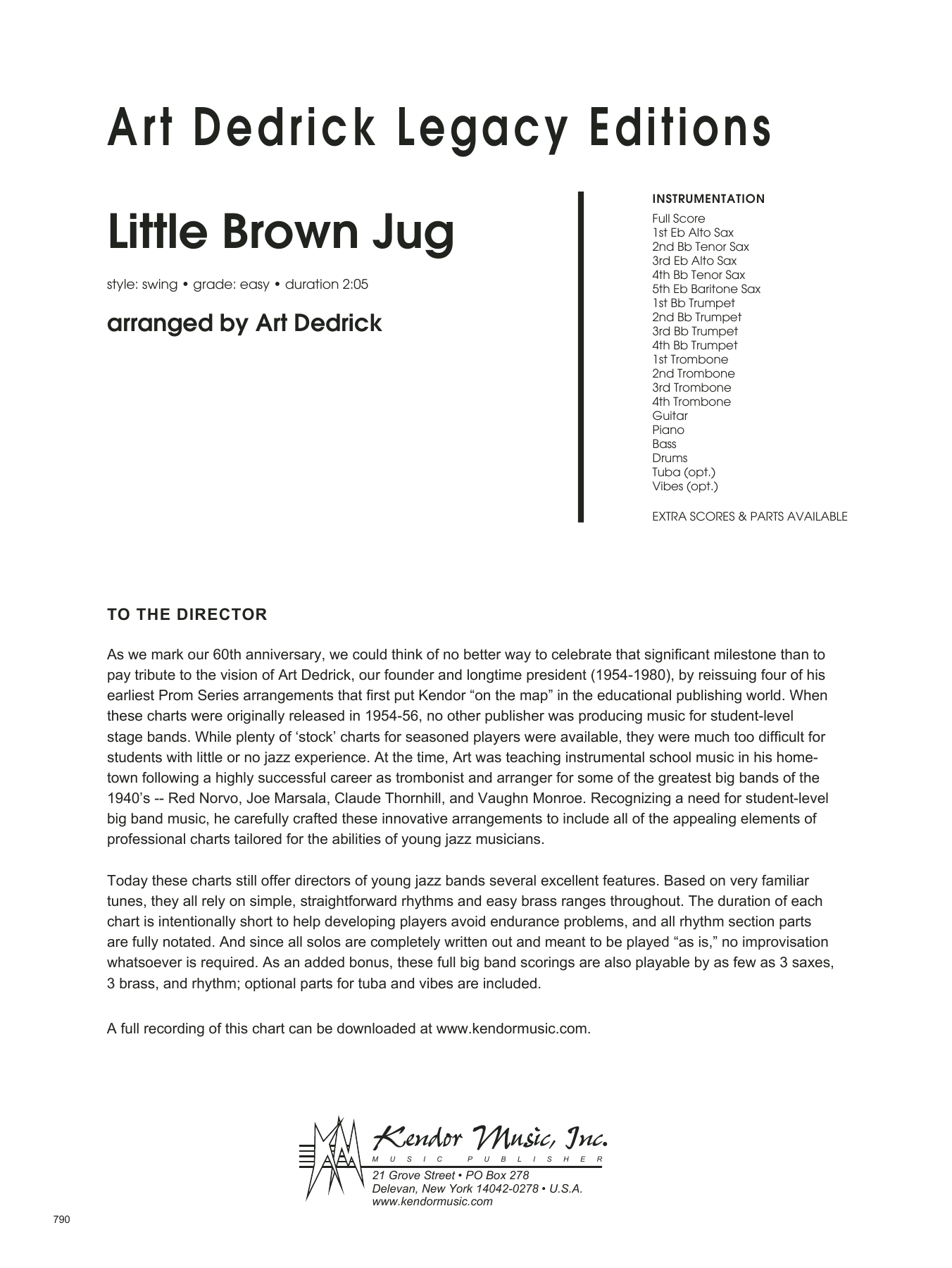 Download Art Dedrick Little Brown Jug - Full Score Sheet Music