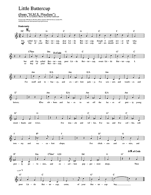 Gilbert & Sullivan Little Buttercup (HMS Pinafore) sheet music notes printable PDF score