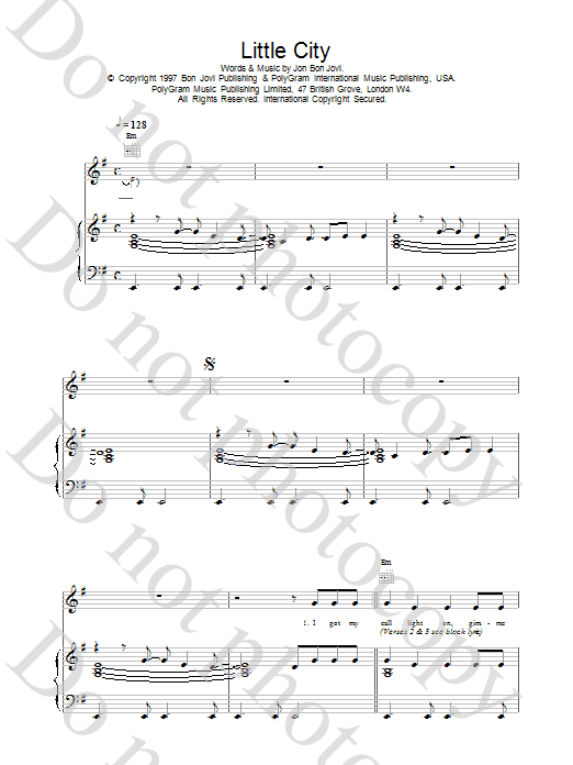 Jon Bon Jovi Little City sheet music notes printable PDF score