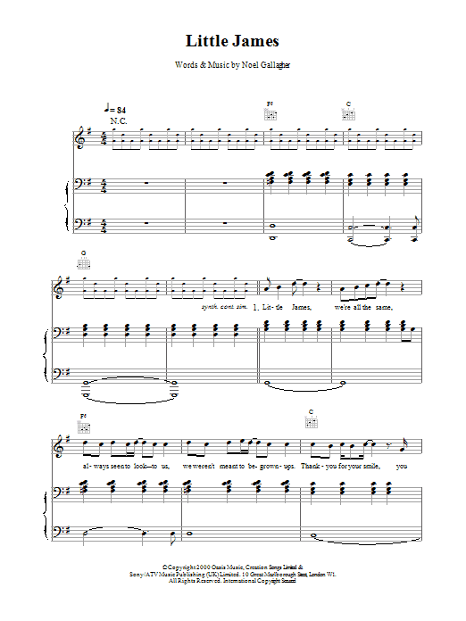 Oasis Little James sheet music notes printable PDF score
