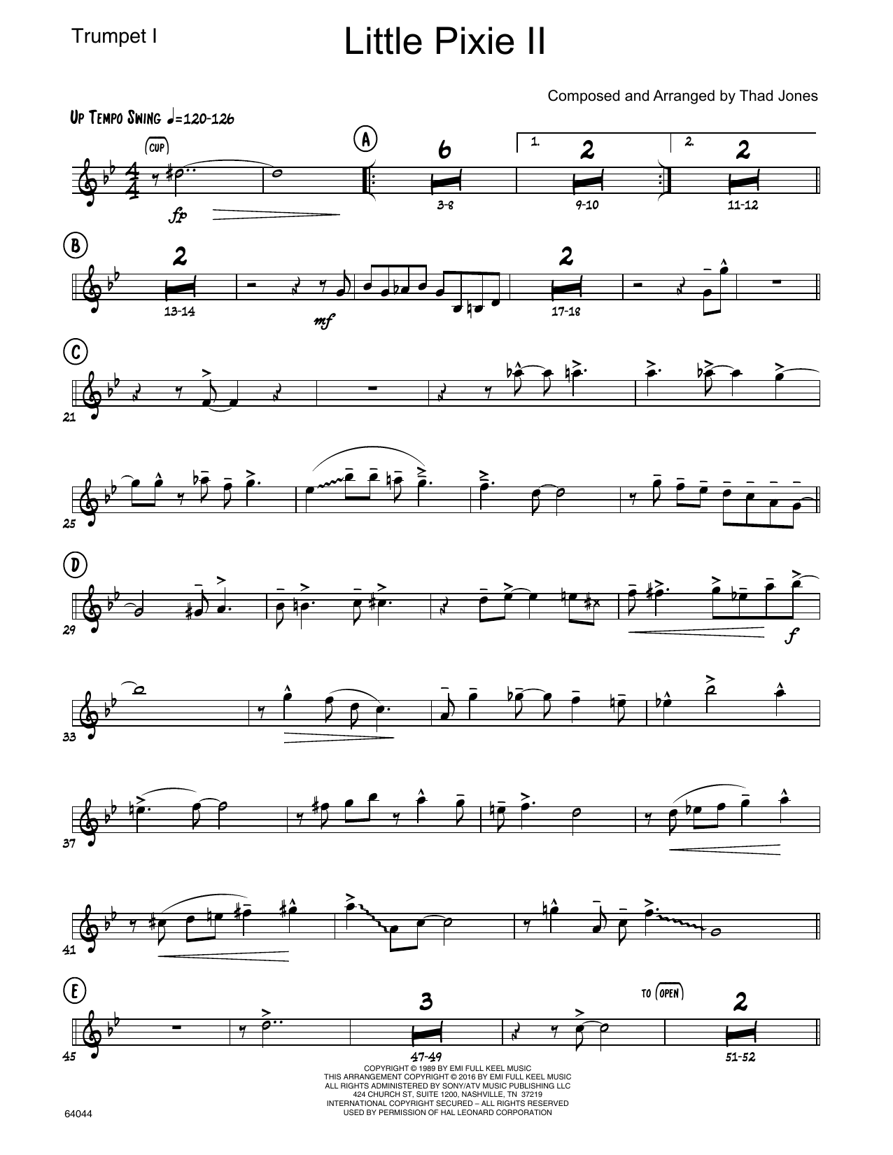Download Thad Jones Little Pixie II - 1st Bb Trumpet Sheet Music