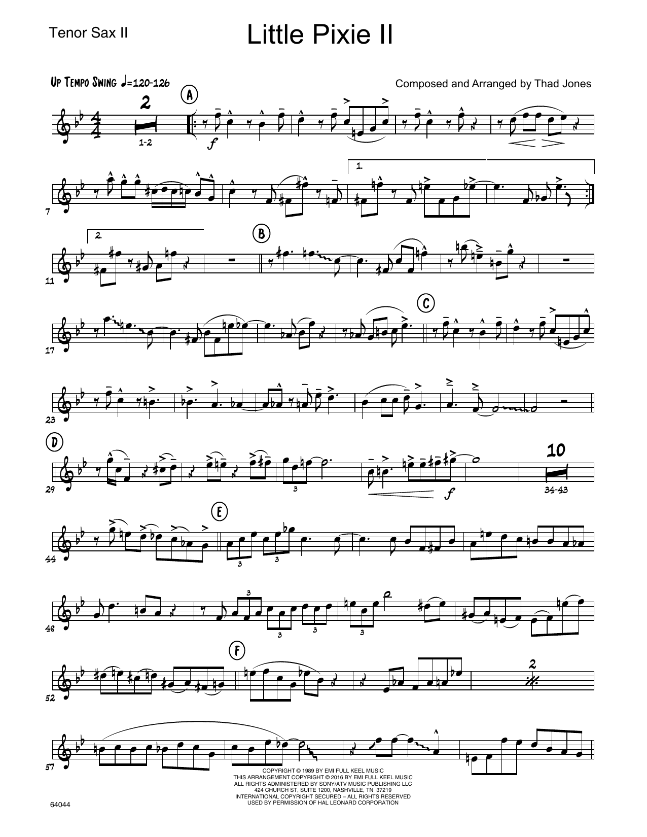 Download Thad Jones Little Pixie II - 2nd Bb Tenor Saxophon Sheet Music