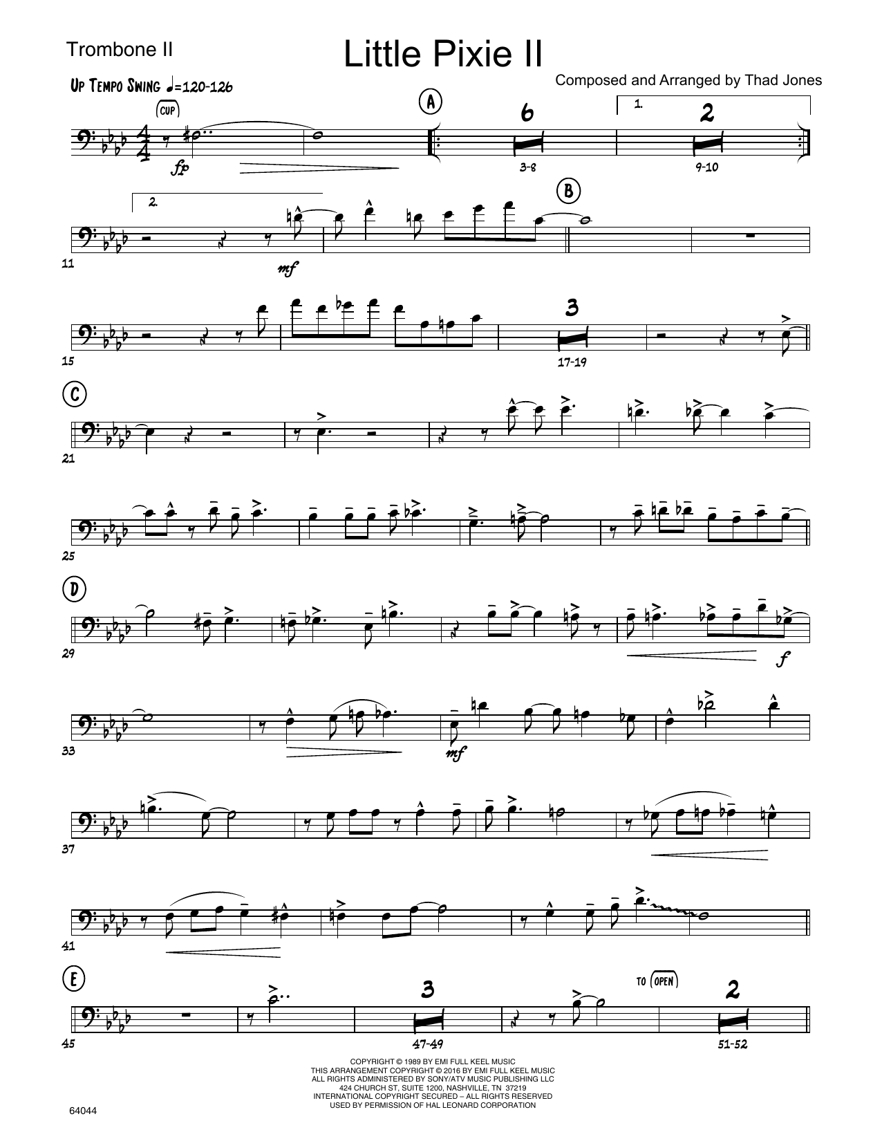 Download Thad Jones Little Pixie II - 2nd Trombone Sheet Music