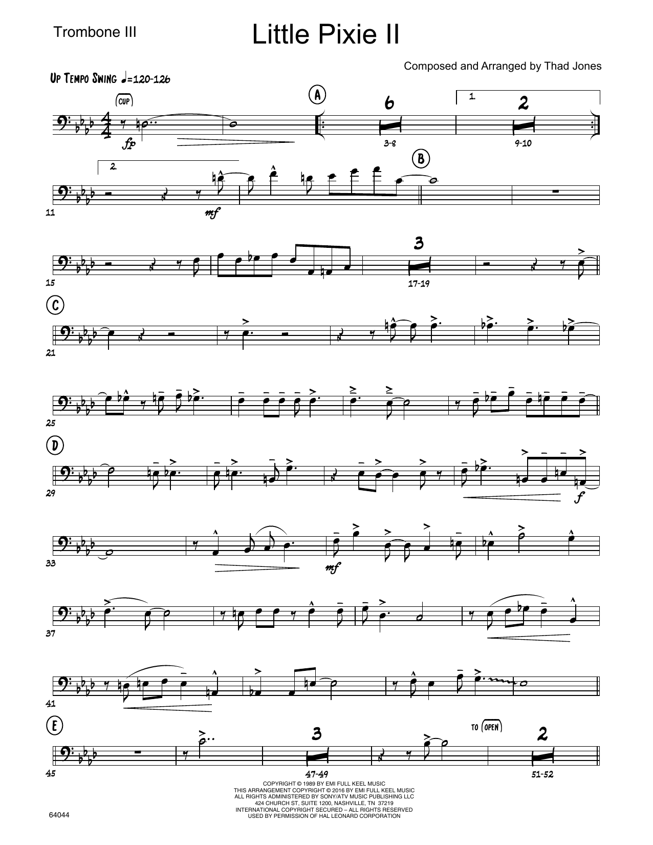 Download Thad Jones Little Pixie II - 3rd Trombone Sheet Music