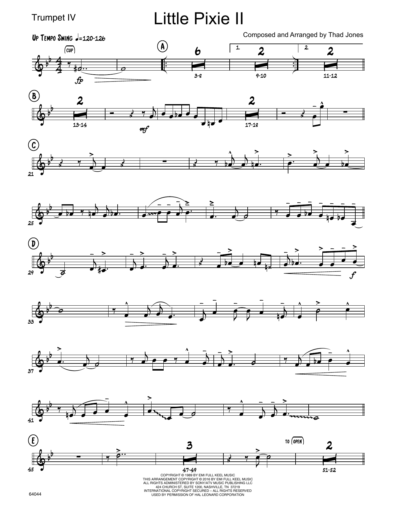Download Thad Jones Little Pixie II - 4th Bb Trumpet Sheet Music