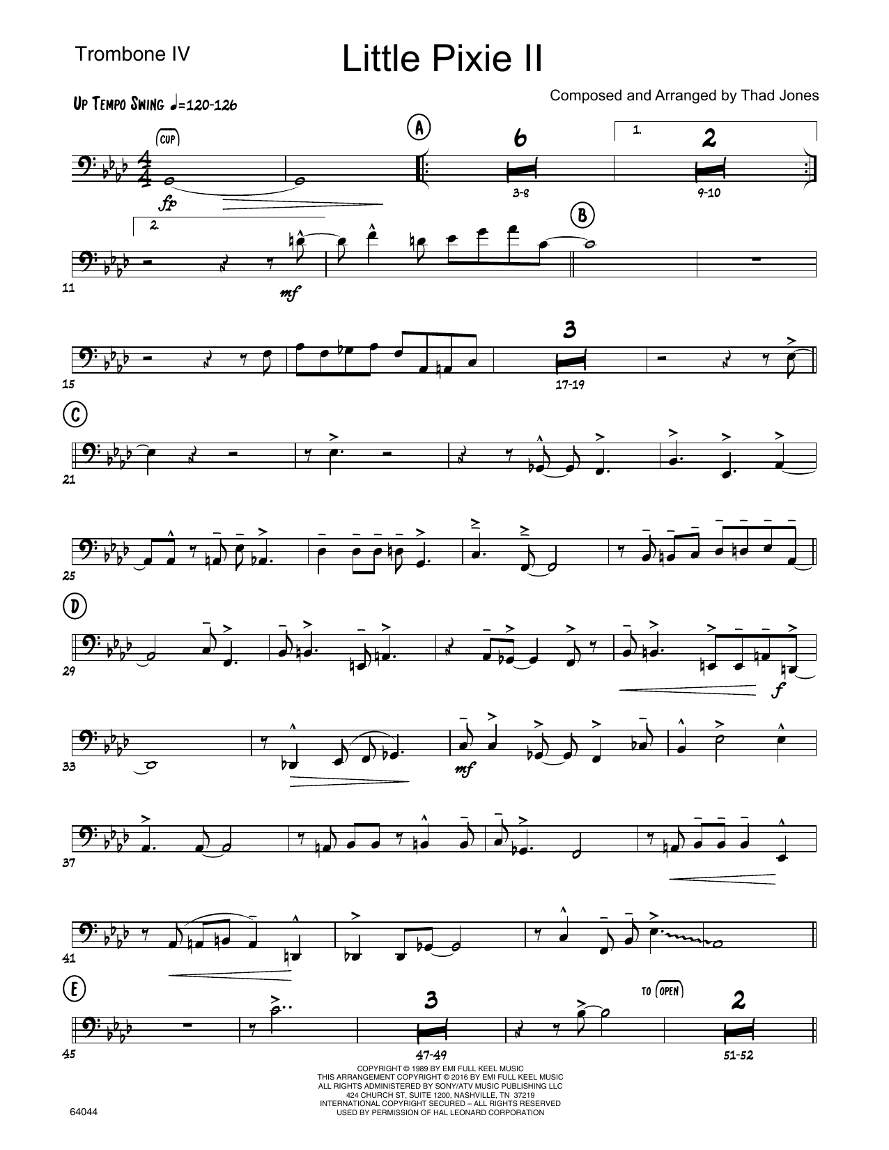 Download Thad Jones Little Pixie II - 4th Trombone Sheet Music
