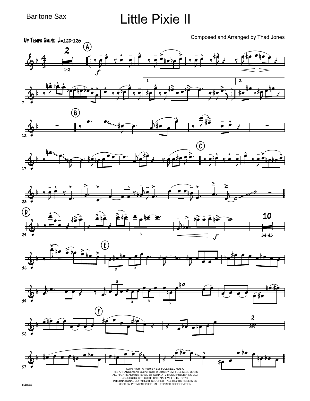 Download Thad Jones Little Pixie II - Eb Baritone Saxophone Sheet Music