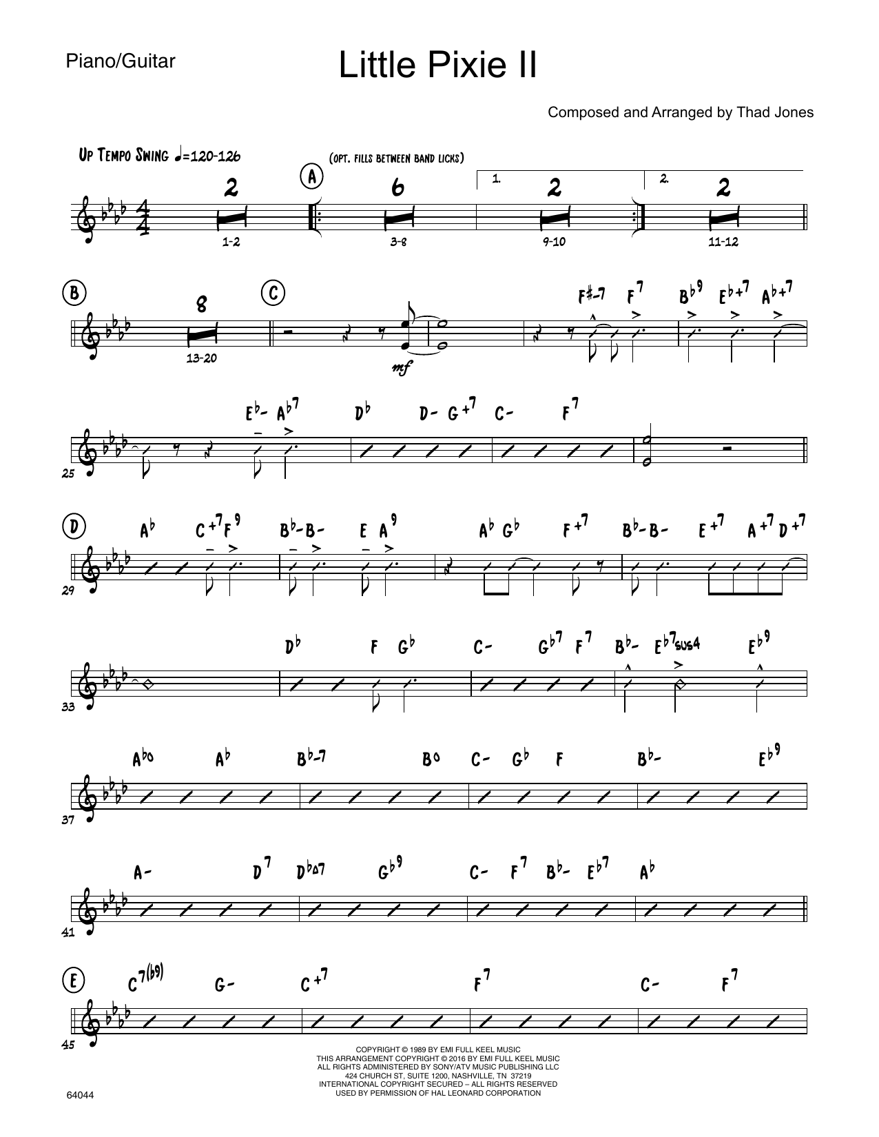 Download Thad Jones Little Pixie II - Piano/Guitar Sheet Music