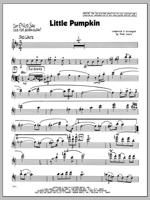 Download Thad Jones Little Pumpkin - 1st Eb Alto Saxophone Sheet Music
