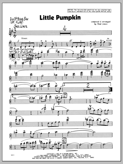 Download Thad Jones Little Pumpkin - 2nd Bb Tenor Saxophone Sheet Music
