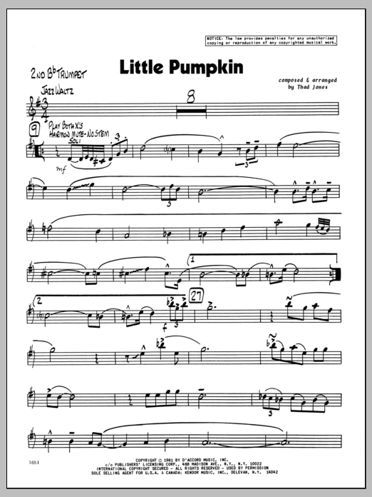Download Thad Jones Little Pumpkin - 2nd Bb Trumpet Sheet Music