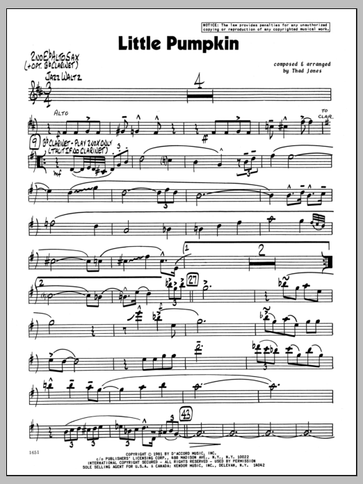 Download Thad Jones Little Pumpkin - 2nd Eb Alto Saxophone Sheet Music
