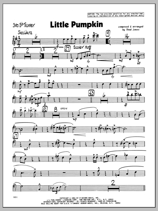 Download Thad Jones Little Pumpkin - 3rd Bb Trumpet Sheet Music