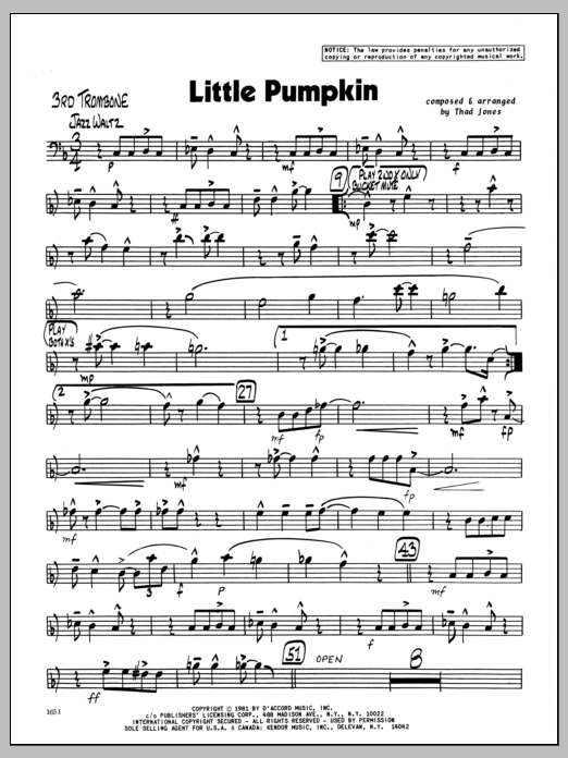 Download Thad Jones Little Pumpkin - 3rd Trombone Sheet Music