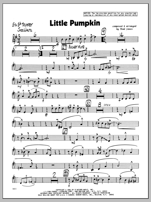 Download Thad Jones Little Pumpkin - 5th Bb Trumpet Sheet Music