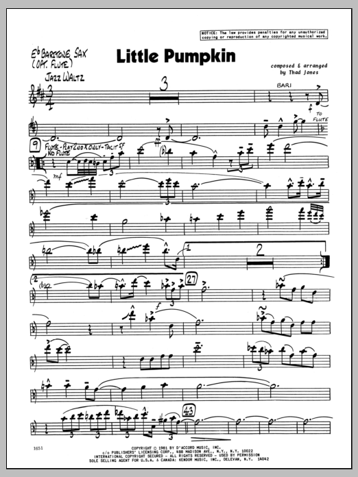 Download Thad Jones Little Pumpkin - Baritone Sax Sheet Music