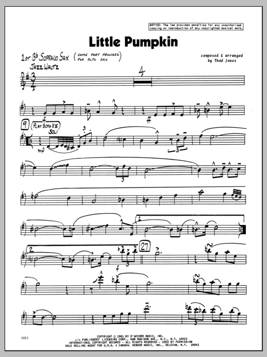 Download Thad Jones Little Pumpkin - Bb Soprano Sax Sheet Music