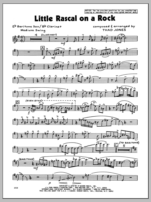 Download Thad Jones Little Rascal On A Rock - Baritone Sax Sheet Music
