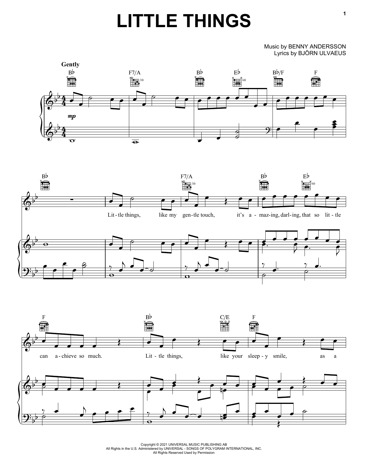 ABBA Little Things sheet music notes printable PDF score