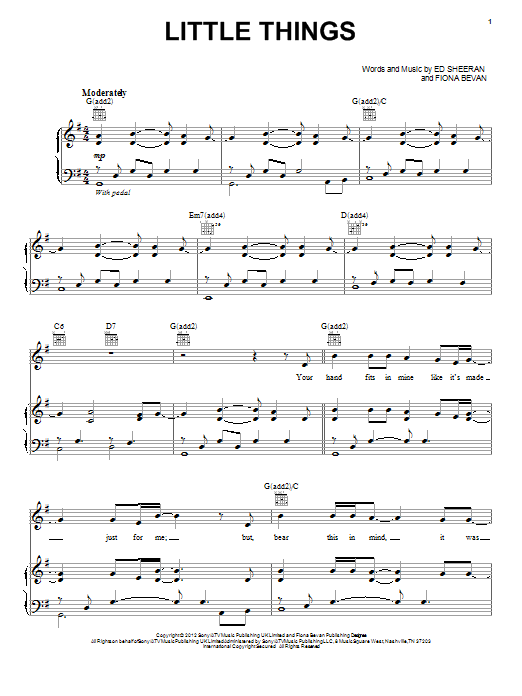 Download One Direction Little Things Sheet Music