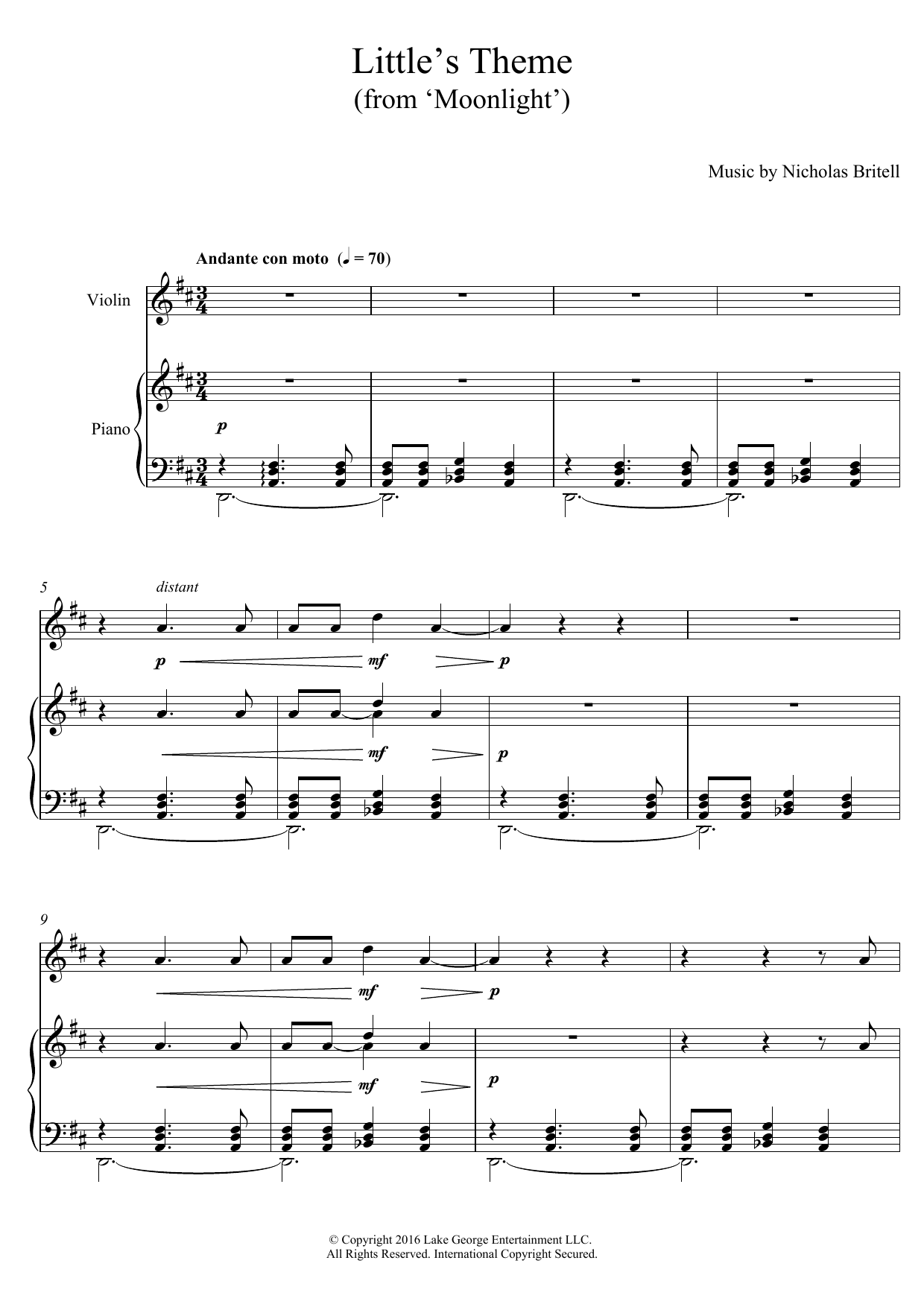 Download Nicholas Britell Little's Theme (from 'Moonlight') Sheet Music