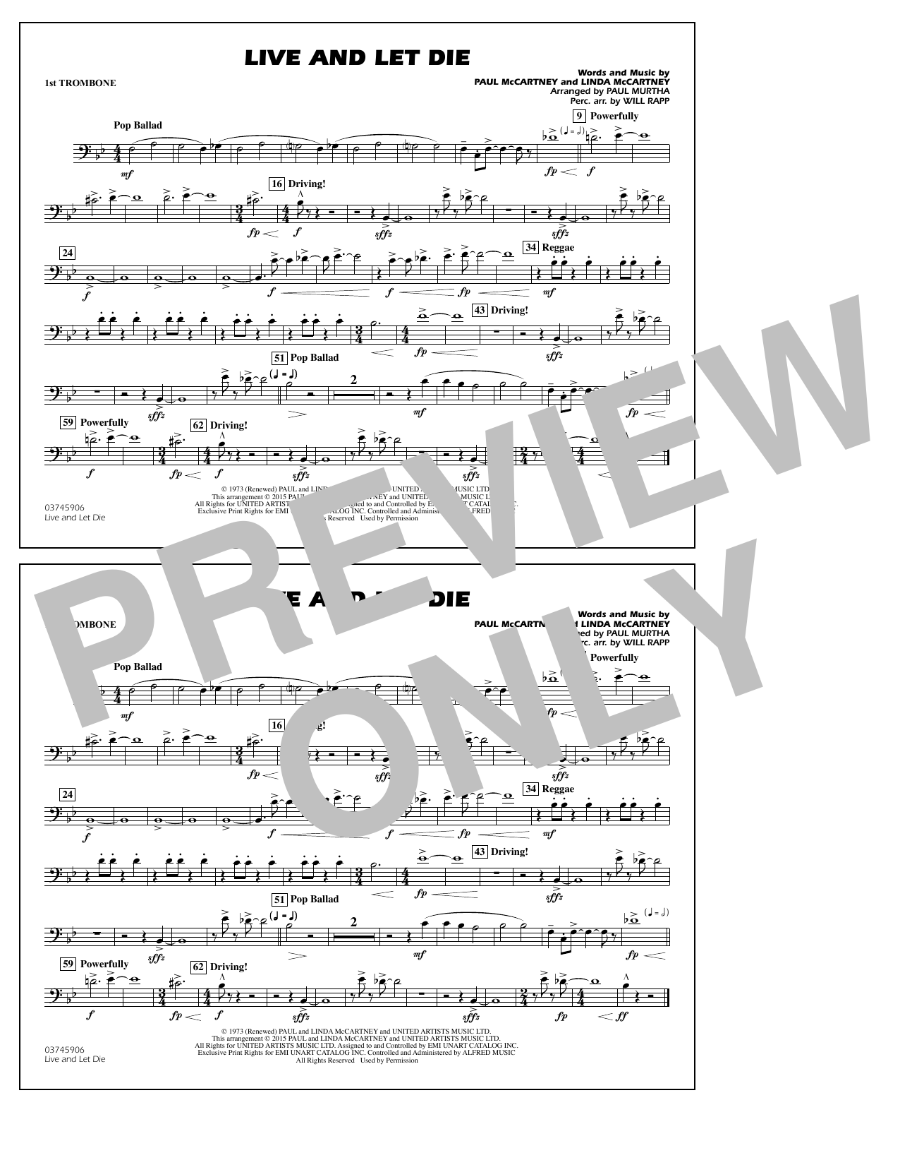 Download Paul Murtha Live and Let Die - 1st Trombone Sheet Music