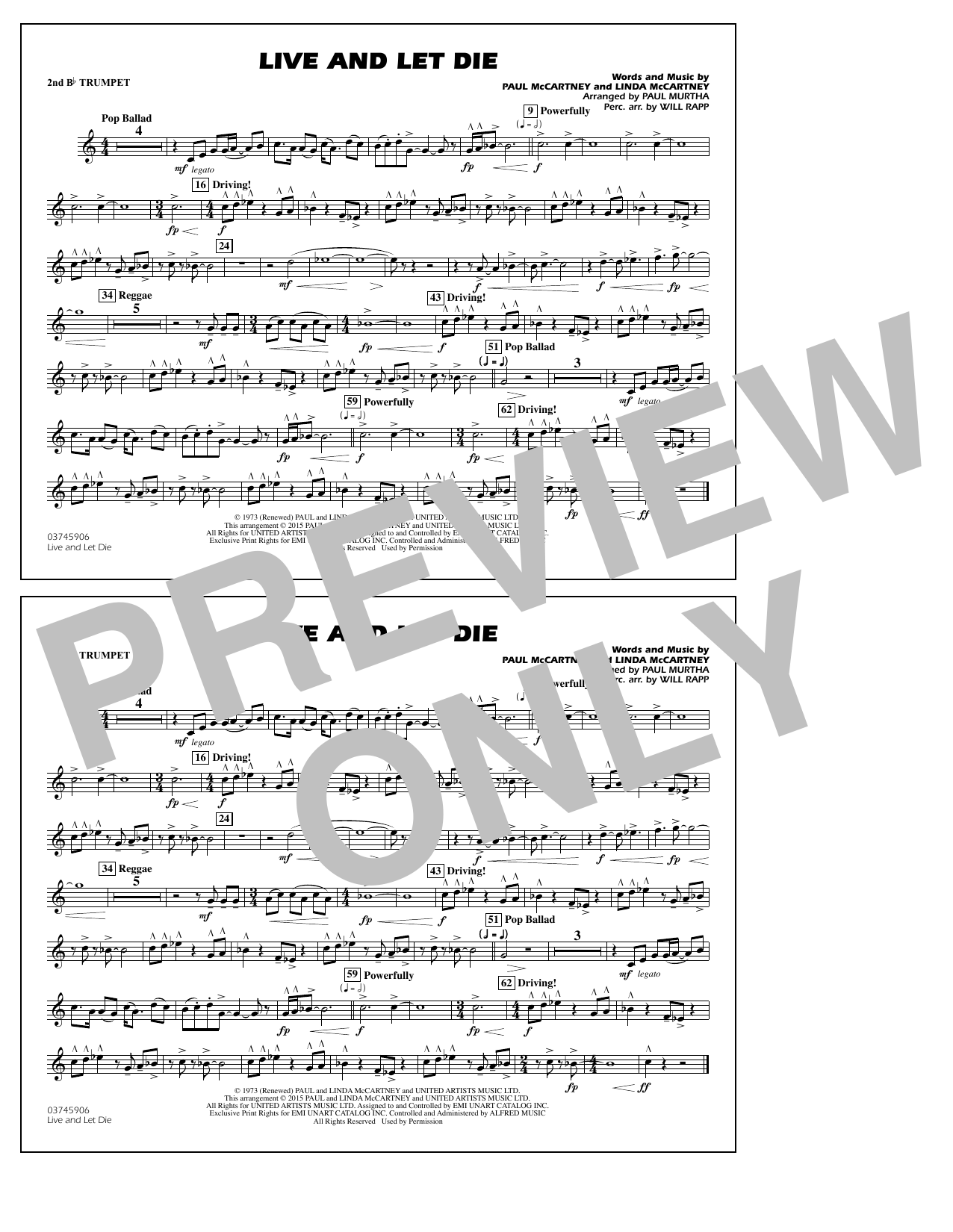 Download Paul Murtha Live and Let Die - 2nd Bb Trumpet Sheet Music