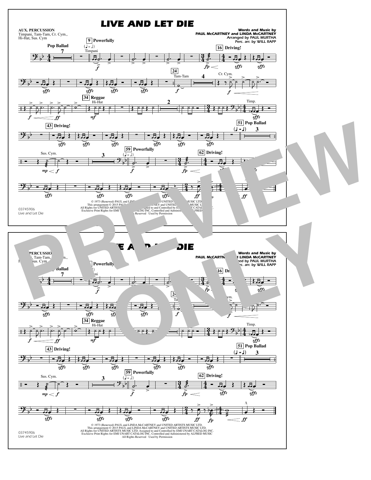 Download Paul Murtha Live and Let Die - Aux Percussion Sheet Music