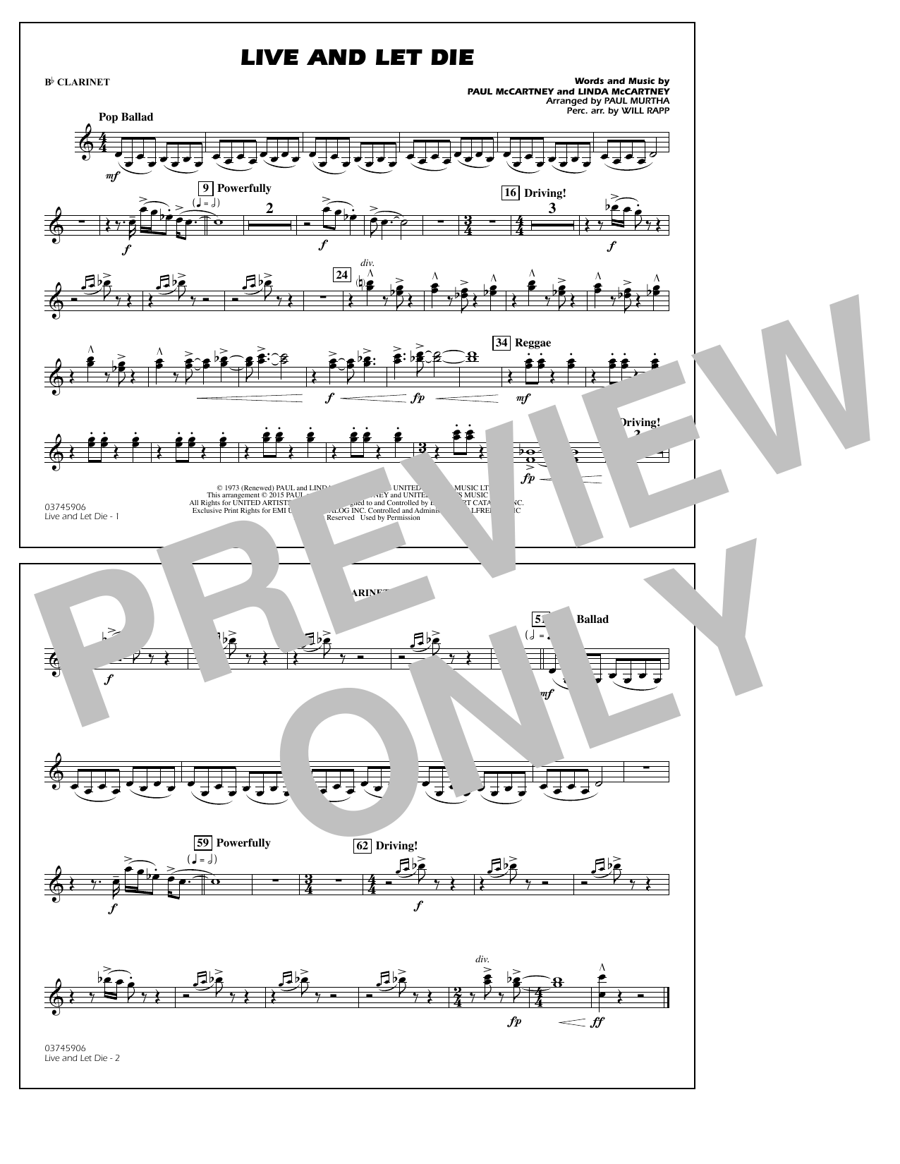Download Paul Murtha Live and Let Die - Bb Clarinet Sheet Music
