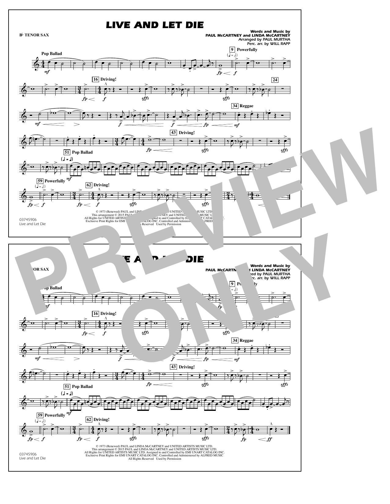 Download Paul Murtha Live and Let Die - Bb Tenor Sax Sheet Music