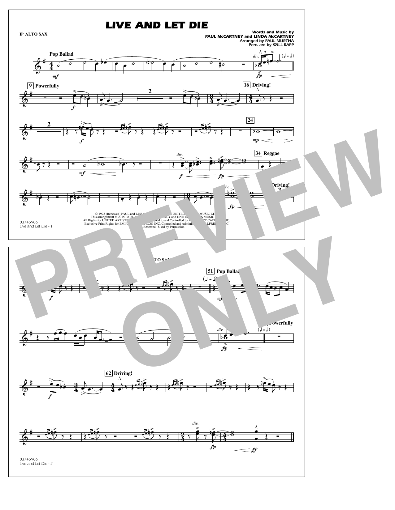 Download Paul Murtha Live and Let Die - Eb Alto Sax Sheet Music