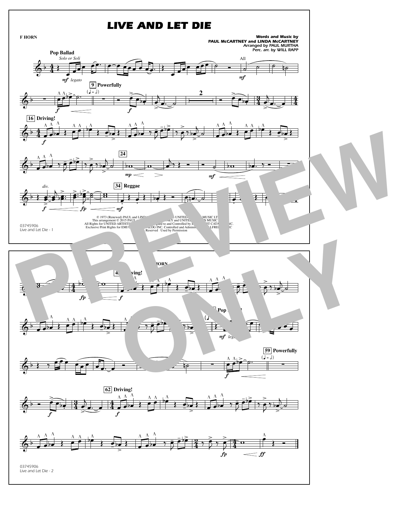 Download Paul Murtha Live and Let Die - F Horn Sheet Music