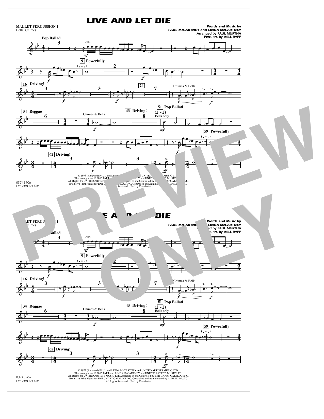 Download Paul Murtha Live and Let Die - Mallet Percussion 1 Sheet Music