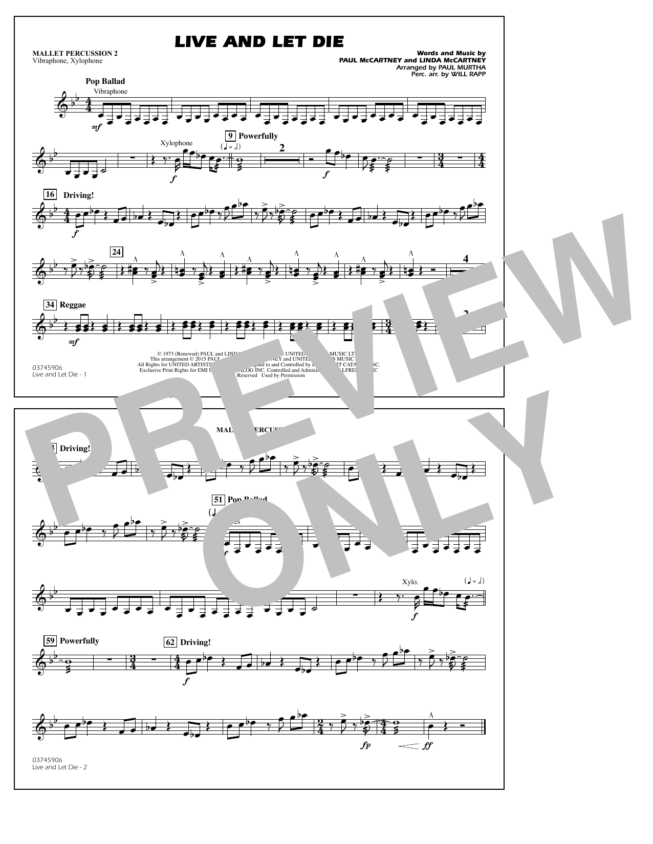 Download Paul Murtha Live and Let Die - Mallet Percussion 2 Sheet Music