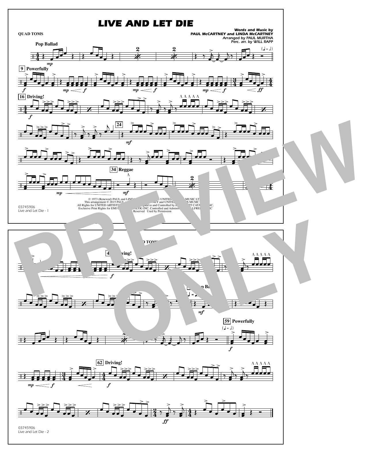 Download Paul Murtha Live and Let Die - Quad Toms Sheet Music