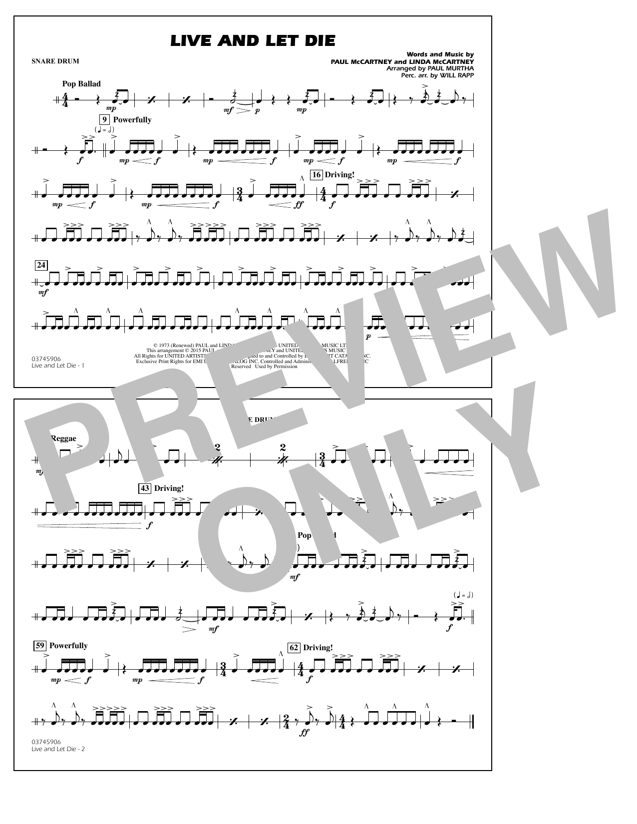 Download Paul Murtha Live and Let Die - Snare Drum Sheet Music
